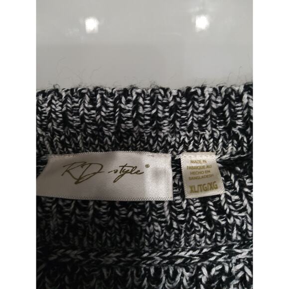 RD style Cozy knit  blk/white sweater lightweight leather elbow patch Womens  XL - Picture 6 of 6